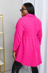 Bright and Airy Raw Edge Peplum Shirt with Pockets in Hot Pink
